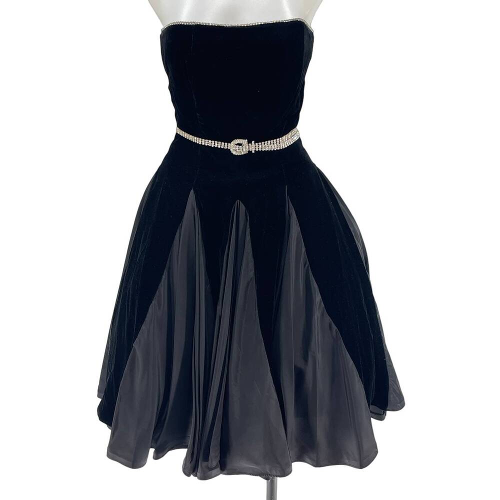Vintage Black Velvet Cocktail Party Dress: Size S - Picture 2 of 5